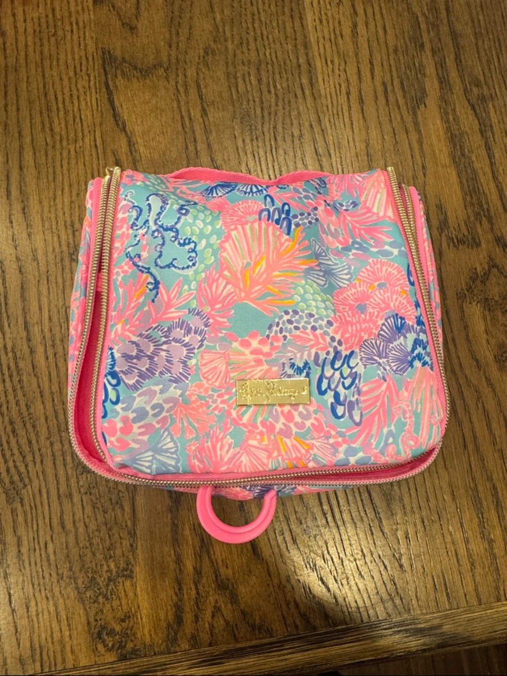 Lilly Pulitzer Pink Blue Coral Reef Print Cosmetic Pouch